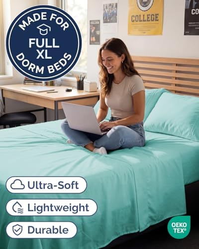 Full XL Sheets - 4 Piece Full XL Sheet Set - Cool & Breathable - Spa Blue - Image 2