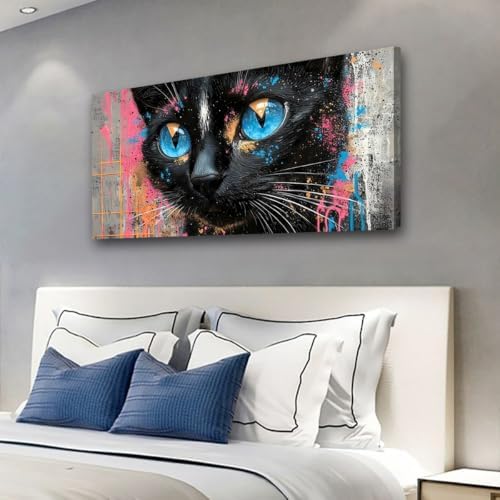 Black Cat Canvas Wall Art Animal Wall Decor Modern Street Art Perfect for Living Rooms Bedrooms and Offices Ready to Hang Right Out of the Box 20x40 In - Image 5