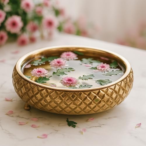 Ritualistic Chitra Handcarved Wooden Urli Bowl 11.5" Diameter | Mango Wood with Geometric Barfi Carving & Detachable Legs | Floating Candles, Flowers & Festive Décor | Diwali Housewarming Premium Gift by Ritualistic
