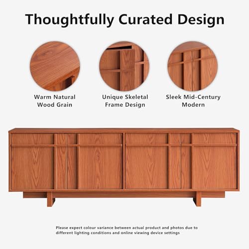 65.6" Mid Century Modern TV Stand for 75 Inch TV, Cherry - Image 3