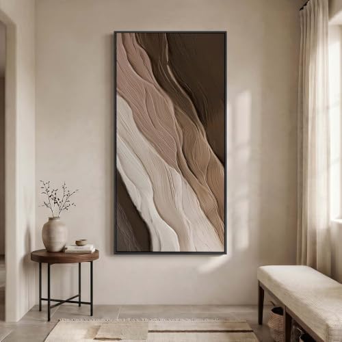 Large Framed Neutral Brown Beige Abstract Wall Art for Living Room 60x30 In - Image 4