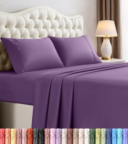 Full Sheets Set, 4 Pieces 16" Deep Pocket Hotel Luxury Bedsheets, Egg Plant by UTOPIABEDDING