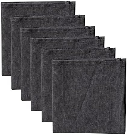 100% Pure Linen Dinner Cloth Napkins 15 x 15 Inch Black Grey - Set of 6 Pack European Flax Natural Fabric Washable for Home and Kitchen by LinendoHOME