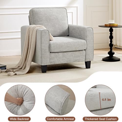 Accent Chairs Set of 2 for Living Room, Mid Century Modern Upholstered Living Room Chair, Chenille Reading Armchair for Apartment, Waiting Room, Office, Light Grey - Image 3