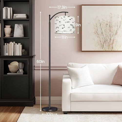 Modern Arc Floor Lamp, Seamless pattern sketch musical theme notes music treble clef Standing Lamp with Hanging Linen Shade Adjustable Foot Switch for Living Room Bedroom Study Room Office - Image 5