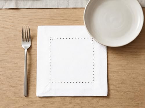 PurpleEssences Hemstitch Cocktail Napkins 6x6 in Cotton - White - Image 6