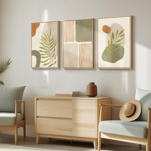 Framed Green Mid Century Modern Boho Abstract Wall Art Bedroom, 16x24 Inch - Image 2