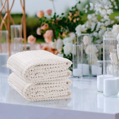 Buryeah 24 Pcs Flannel Blankets Bulk,Fall Outdoor Wedding, Cream White - Image 5