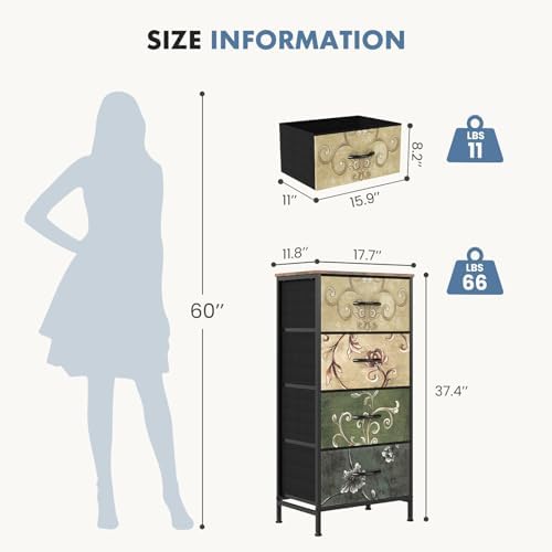 DUMOS Nightstand, Bedside Table with 4 Fabric Drawers - Image 3