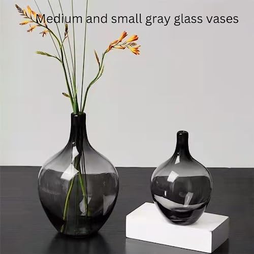 Gray Black Glass Vase - 12" Smoked Glass Vase - Image 2