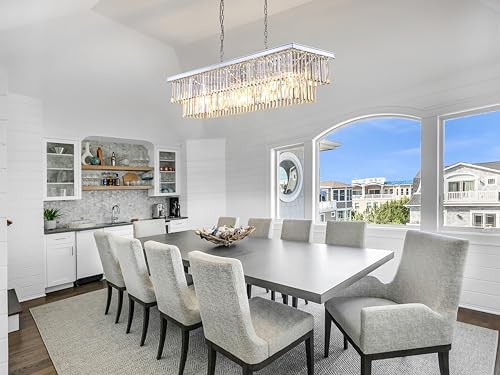 Wellmet 9-Light Crystal Chandelier 34.5 inch, Contemporary Modern Chandeliers Adjustable for Living Room, Dining Room, Pool Table Light, Kitchen Island Lighting (Chrome, 47 inches) - Image 2