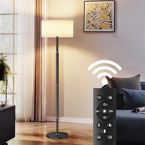 A Modern Floor lamp with Remote Control, Featuring a Large Drum-Shaped Shade, Ideal for use as a freestanding Corner lamp in Living Rooms, bedrooms, and Dining Areas (Modern) by Unknown