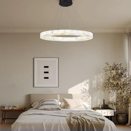 Alabaster Chandelier Spanish Natural Marble Round D30in Chandeliers, Modern Living Room Chandelier, Stone Pendant Light Fixture, Dimmable Chandeliers for Dining, Entryway, Foyer, Hallway - Image 5