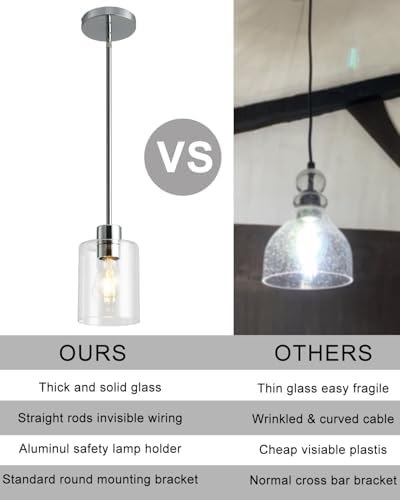 Chrome Pendant Lights Kitchen Island - Clear Glass Pendant Light Fixture Multiple Stems Rods 3 Units 12 Inch 3 Units 4 Inch (1 Pack Chrome Downrod) - Image 3