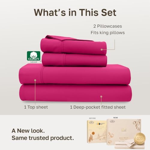 California Design Den Soft 100% Cotton Sateen Hotel Sheets King, Hot Pink - Image 3