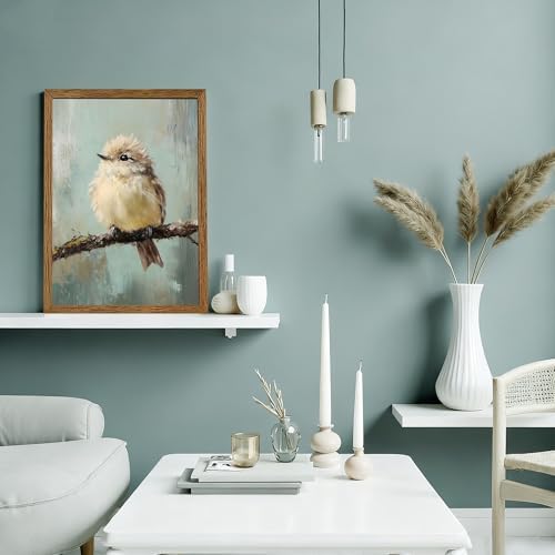 AVECCO Cute Funny Fluffy Bird on Branch Wall Art Canvas Framed 16x24 inch - Image 2