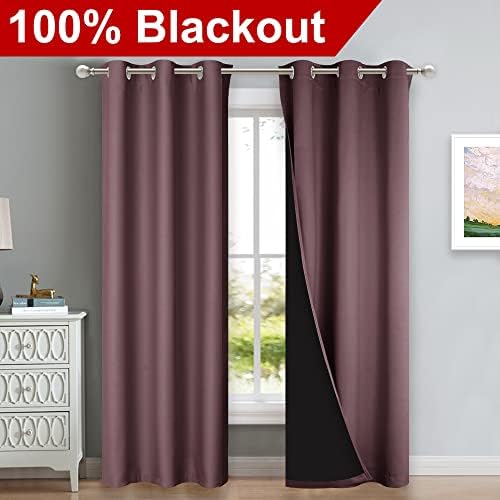 NICETOWN Dry Rose Blackout Curtains 80 inches Long, Full Light Blocking Drapes with Black Liner for Nursery, Thermal Insulated Draperies for Hall, Villa (2 Pieces, 42" Wide Each Panel, Dry Rose) - Image 2
