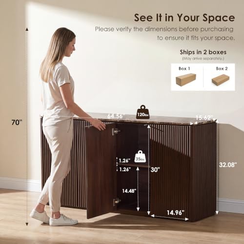 64" Fluted Sideboard Cabinet with Storage, Modern Buffet Cabinet, Dark Oak - Image 2