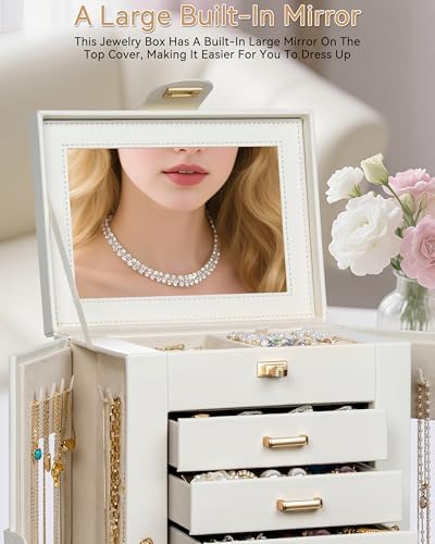 AKOZLIN 6-Tier Jewelry Box Organizer 5 Drawers Storage M-L White - Image 4