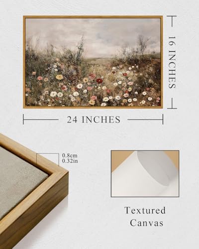 InSimSea Framed Wall Art Vintage Decor, Wildflower Field Flowers, 16x24In - Image 3