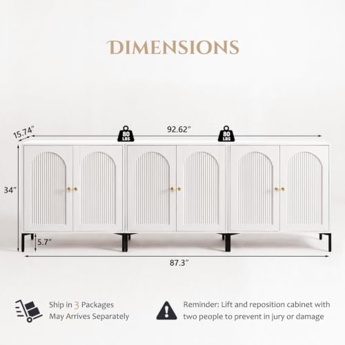 IFBUY 92.63" W Mid Century Modern TV Stands for Living Room, White - Image 2