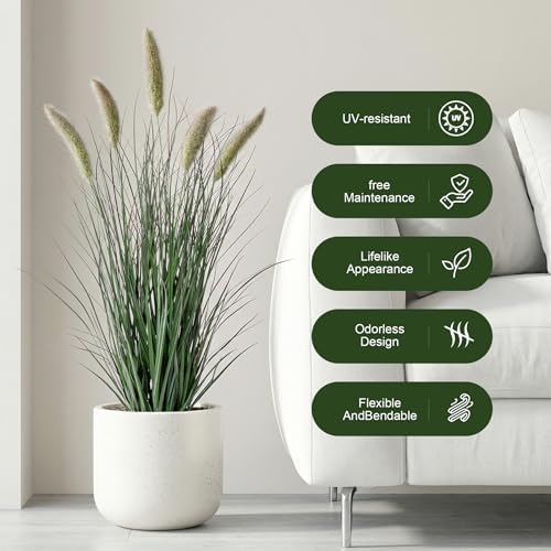 Ttranewsoo Artificial Cattail Reed Grass Plants Indoor ，Faux Cattail Grass Plant Artificial Plant Grass Outdoor,Fake Grass Tall Green Onions Fake Plant， Living Room Kitchen Office Decor (36“ 2 Pack) - Image 4