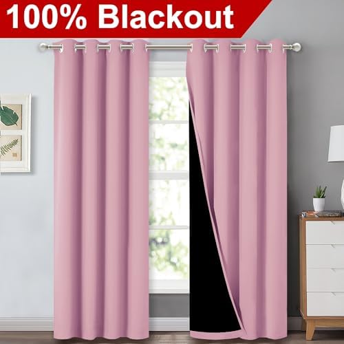 NICETOWN Crystal Pink Blackout Curtains for Dining Room 52" x 84" 2 Panels - Image 2