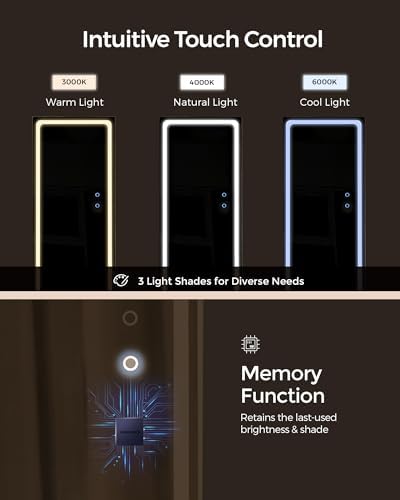 SONGMICS LED Mirror Jewelry Cabinet Standing, Adjustable Lights, Lockable - Image 3