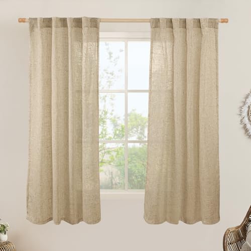 LAMIT Linen Curtains 60 Inch Length 2 Panels, Light Filtering Sheer Panels by LAMIT