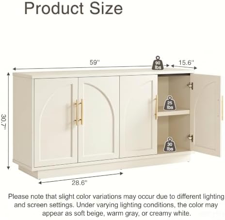 Fatmok Buffet Cabinet with Storage, 59'' Modern Arched Sideboard Cabinet w/Adjustable Shelves, Wood Media TV Console Table Credenza for Living Room Hallway Entryway, Beige(Not White) - Image 2
