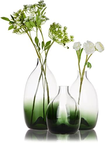 CONVIVA Modern Green Glass Flower Vase Set, 3 Sizes 11" 9" 7" Height by CONVIVA
