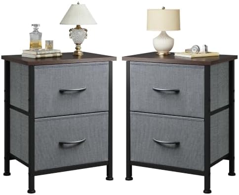 WLIVE Night Stand Set 2, Dresser and Nightstand Sets, Small Dresser for Bedroom with 2 Drawers, End Table with Fabric Bins for Closet, Bedside Furniture, College Dorm, Dark Grey by WLIVE