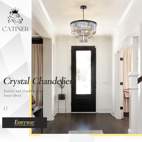 CATINER 20" Smoke Gray Crystal Chandeliers,7 Lights Black Light Fixture - Image 5