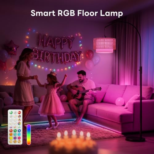 Boho Rattan Arc Floor Lamp, 71" RGB Color Changing, 3-in-1 Shade - Image 4