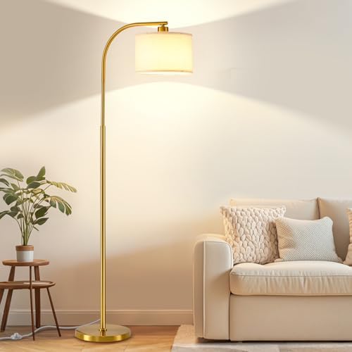 Tall Floor Lamp for Living Room,65'' Modern Standing Lamps with 9W LED Bulb,Elegant Floor Light with Fabric Shade,Gold Tall Lamp for Bedroom Office Study Room Corner Dining Room by IlluminateYourSpace