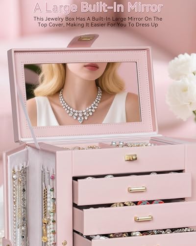 AKOZLIN 6-Tier Jewelry Box Organizer 5 Drawers Storage XXL Pink - Image 5