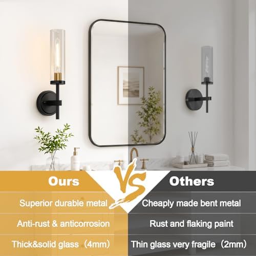 MOKATNG Hardwired Wall Sconces, Black and Gold Bathroom Sconces with Clear Glass, Modern Wall Light Fixtures for Bathroom Mirror Vanity, Living Room, Bedroom, Hallway, Stairway, Cabinet, Foyer - Image 2
