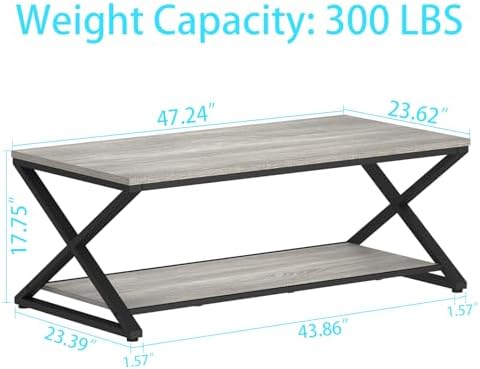 HSH 47" Rectangle Coffee Table with Storage for Living Room, Grey Oak - Image 2