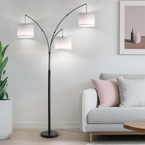 Floor lamp with Remote, 3 Light Arc Floor Lamps for Living Room, 2400LM Tall Standing Floor Lamps with White Shades, 80" Large Floor Lamp for Bedroom, Office - Image 2