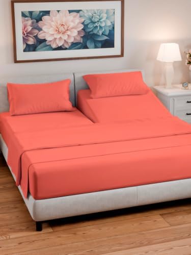Flex Top Split Head King 4 Piece Sheet Set - Ultra-Soft, Breathable - Coral - Image 2