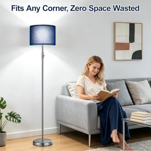 Floor Lamp Simple Design with Shade, Small Tall Lamps for Living Room Bedroom Office Dining Room Kitchen-Nickel - Image 7