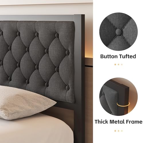 Fluest Queen Bed Frame with Headboard Linen Upholstered Bed Frame Platform,All Metal Slats Support Platform Bed Frame with Storage Space,Easy Assembly,Noise Free,No Box Spring Needed,Grey - Image 4