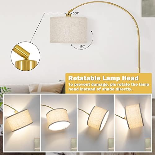 Gold Arc Floor Lamp with Dimmer, Dimmable Floor Lamp with Adjustable Head - Image 4