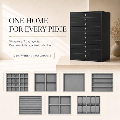 GUKA 10 Layer Jewelry Box with Drawers, Large Jewelry Organizer, Black/10 layer - Image 2