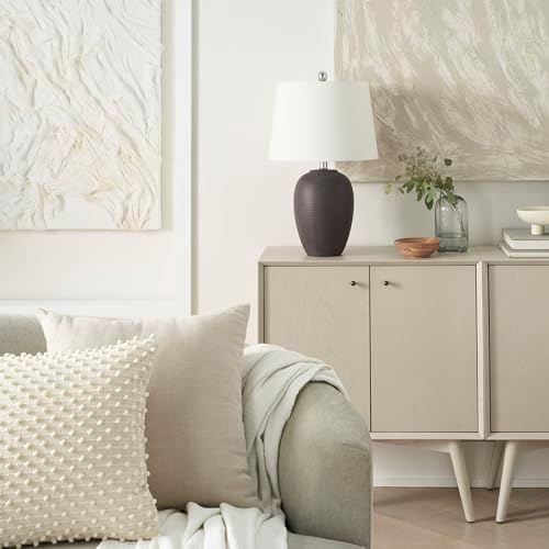 Nourison Home 23" Dark Purple Distressed Ceramic Pot Table Lamp for Bedroom, Living Room, Dining, Office, with White Shade - Image 4