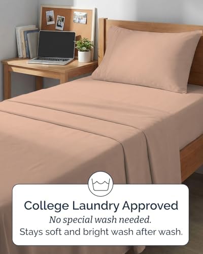 Twin XL 3 Piece Sheet Set - College Dorm Room Essentials - Mauve - Image 6