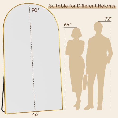 90"x46" Arched Full Length Mirror, Large Floor Mirror, Gold - Image 4