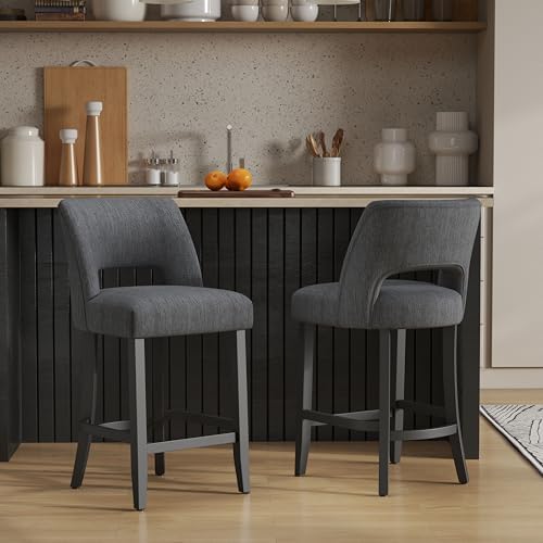 VKNOW Bar Stools Set of 2, 26" Upholstered Counter Height Bar Stools by VKNOW