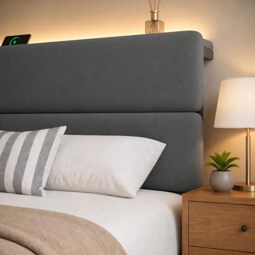 Queen Bed Frame with 2 Storage Drawers, Grey Velvet Upholstered - Image 4