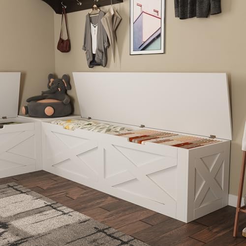 Bobve L-Shape Storage Bench with Cushion, Backless Corner Dining Bench, Kitchen Dining Nook Bench with Hidden Storage for Dining Room, Kitchen, Entryway (White+Grey) - Image 6